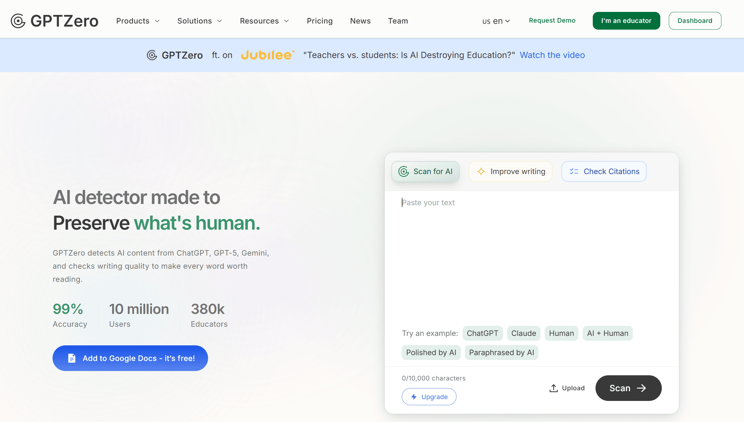GPTZero homepage.png
