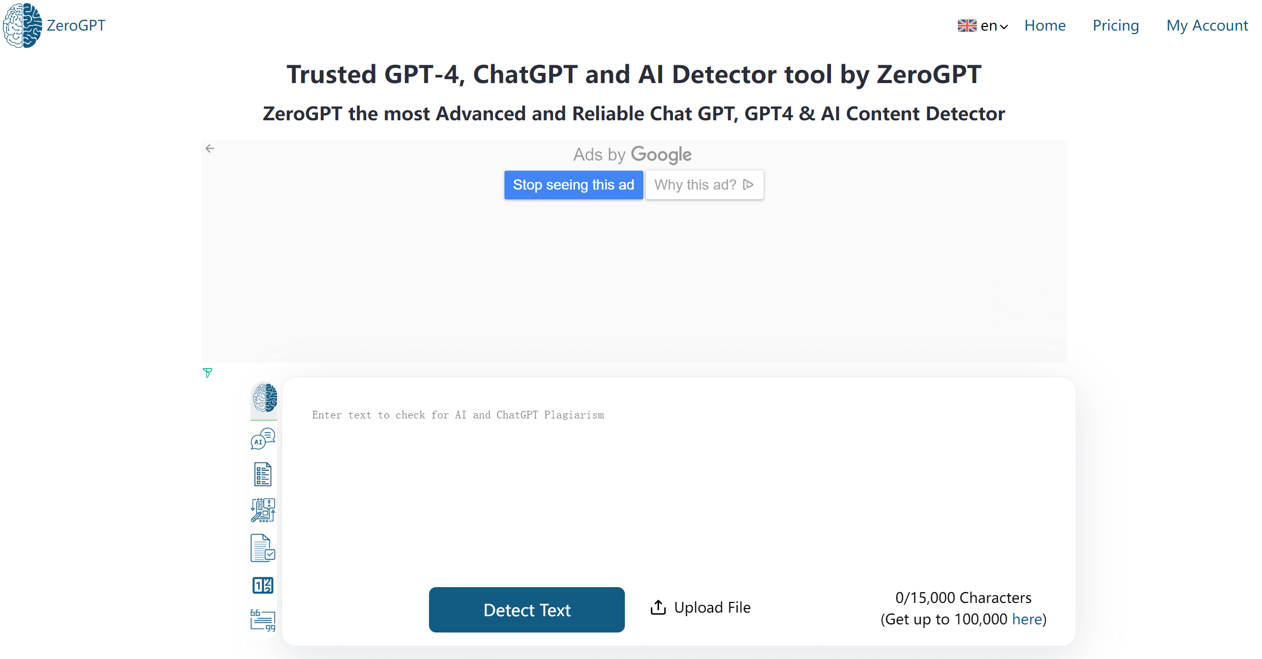 ZeroGPT homepage