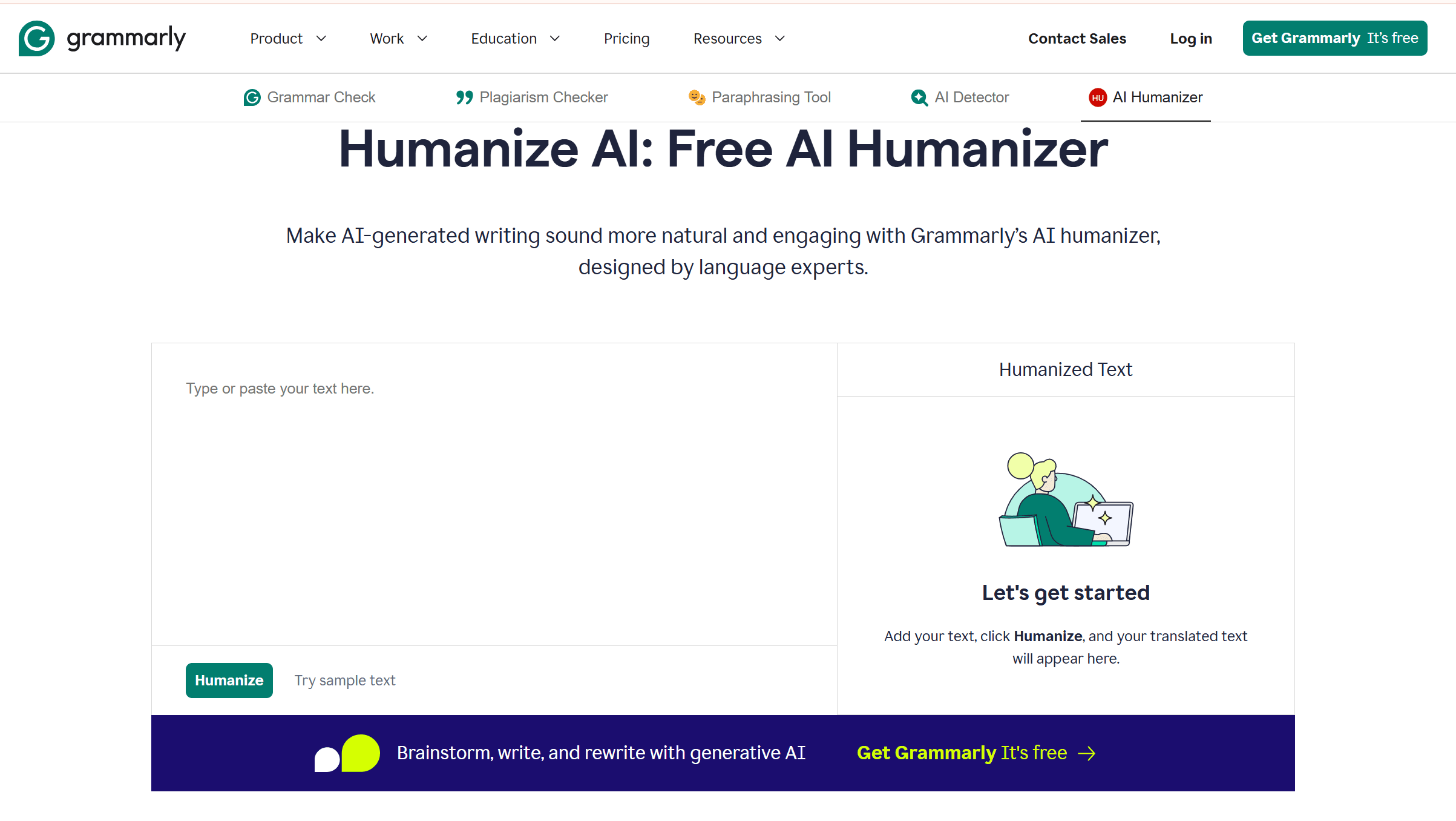 grammarly ai humanizer homepage